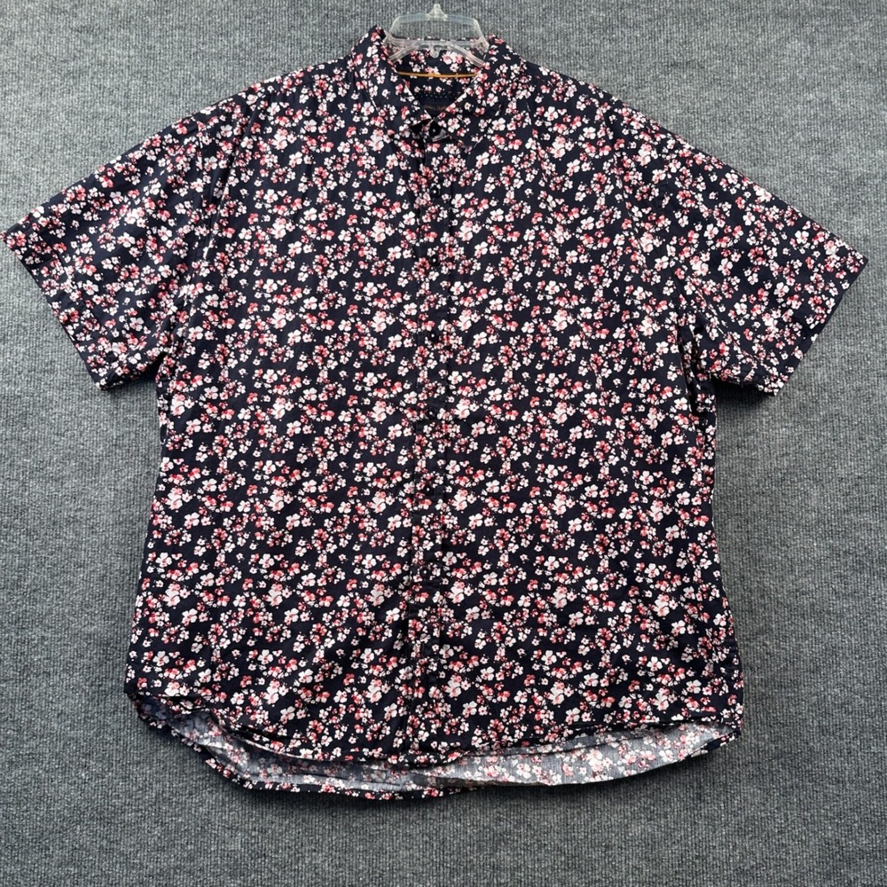 Gentlemen's Outfitters Mens 2XL Navy Floral 100% Cotton Short Sleeve Button Down - Picture 2 of 10